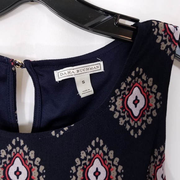 Dana Buchman Sheath Dress Blue Beige Print Small - Picture 5 of 8